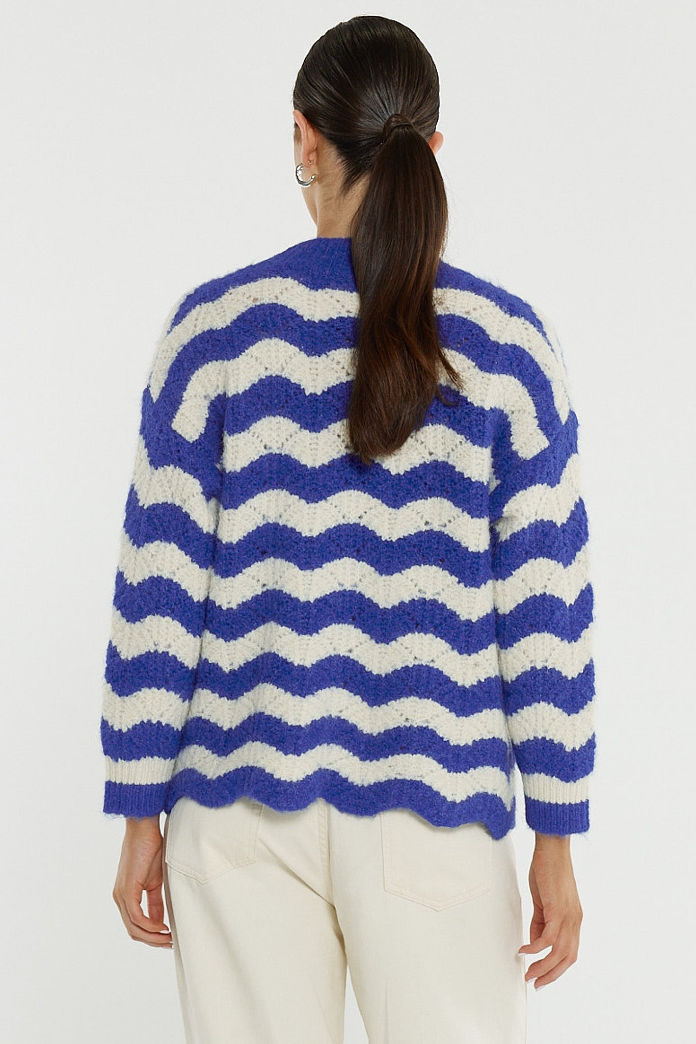 CARDIGAN ETTA WAVY STRIPE - CREAM/BLUE