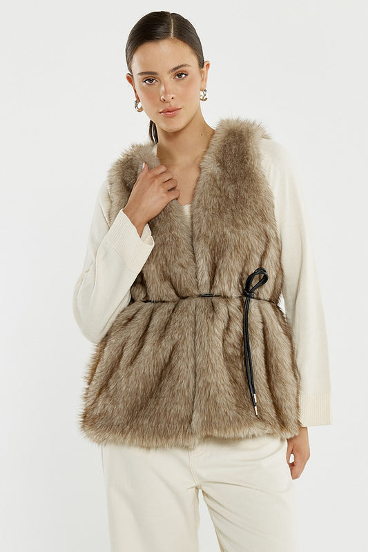 GILET RIYA FUR - FAWN