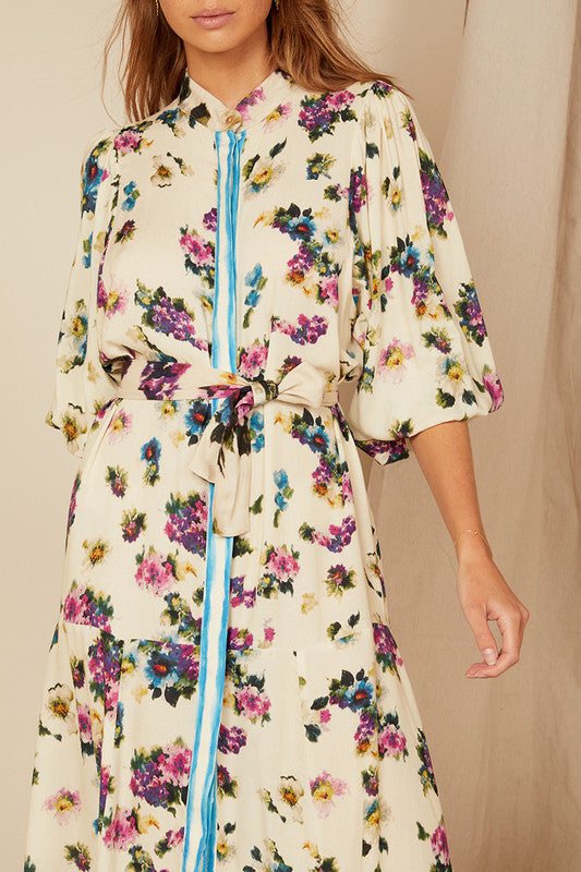 DRESS DITSY DROP WAIST MIDI