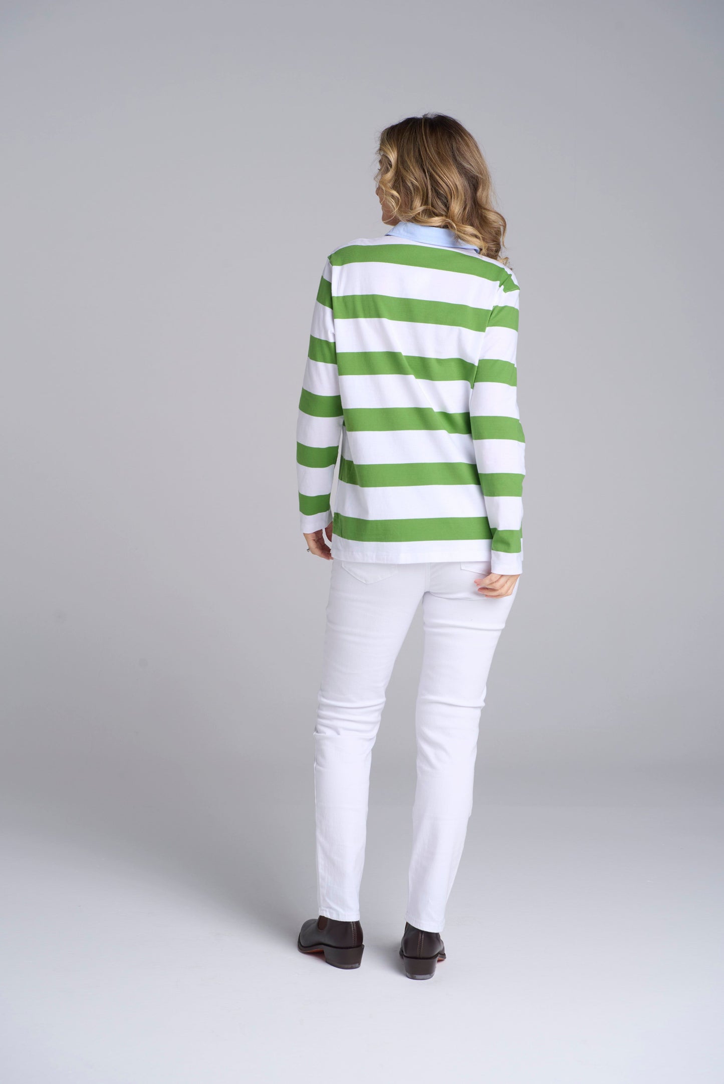 TOP RUGBY STRIPED - WHITE/LEAF GREEN