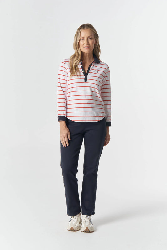 JUMPER TRAVEL COTTON JERSEY POLO - WHITE/POINSETTIA