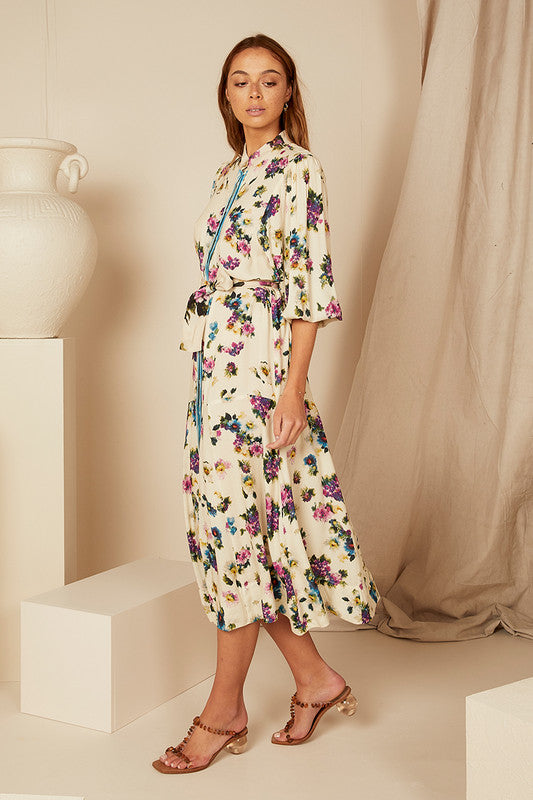 DRESS DITSY DROP WAIST MIDI