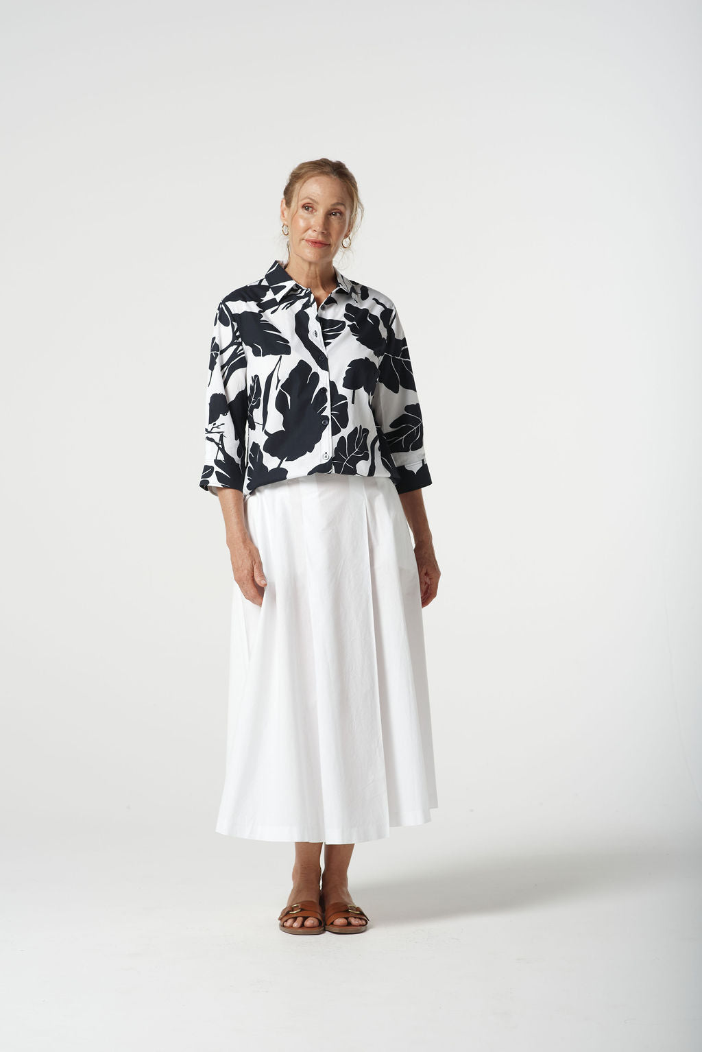 SHIRT LEAF PRINT 3/4 SLEEVE