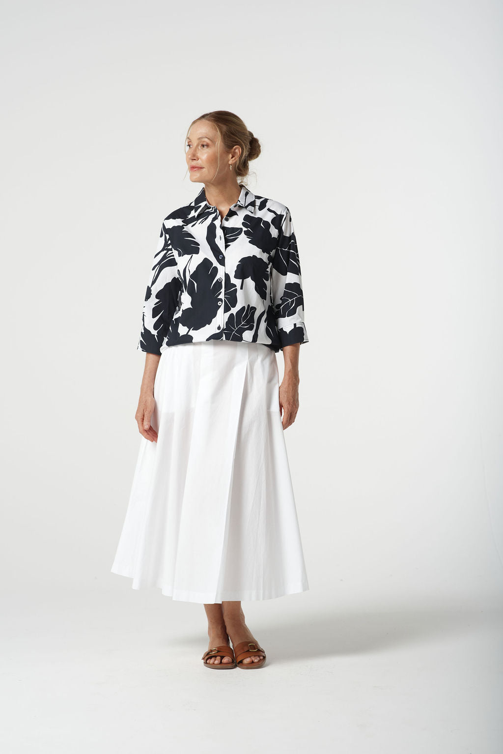 SHIRT LEAF PRINT 3/4 SLEEVE