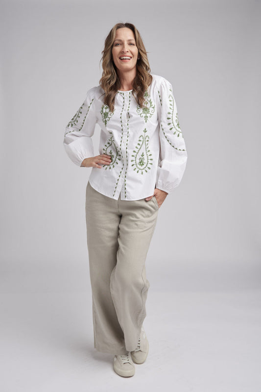 TOP EMBROIDERED - GREEN - LAST ONE, SIZE 10