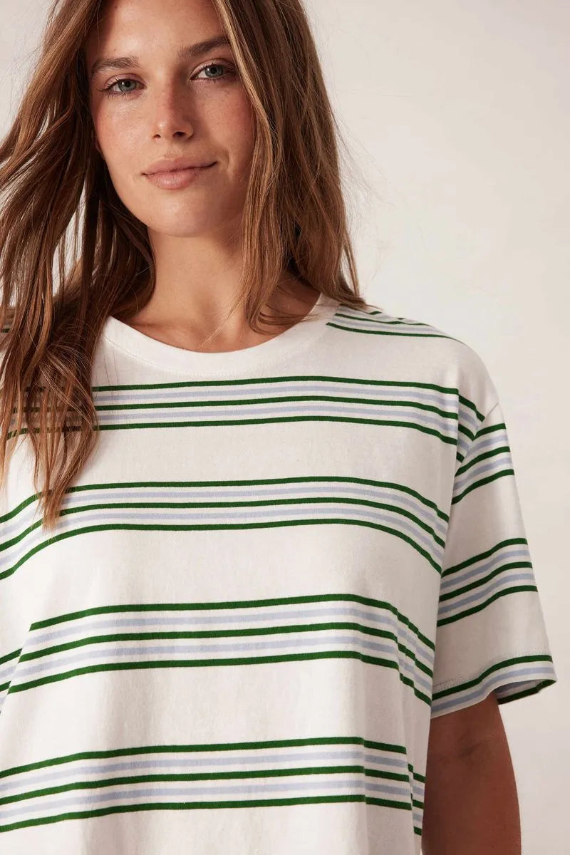 TEE STEVIE SLOUCHY - VANILLA/GREEN RETRO STRIPE