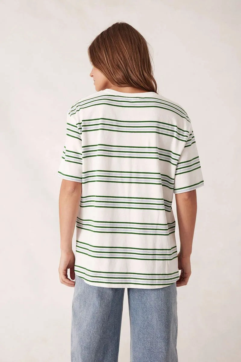 TEE STEVIE SLOUCHY - VANILLA/GREEN RETRO STRIPE