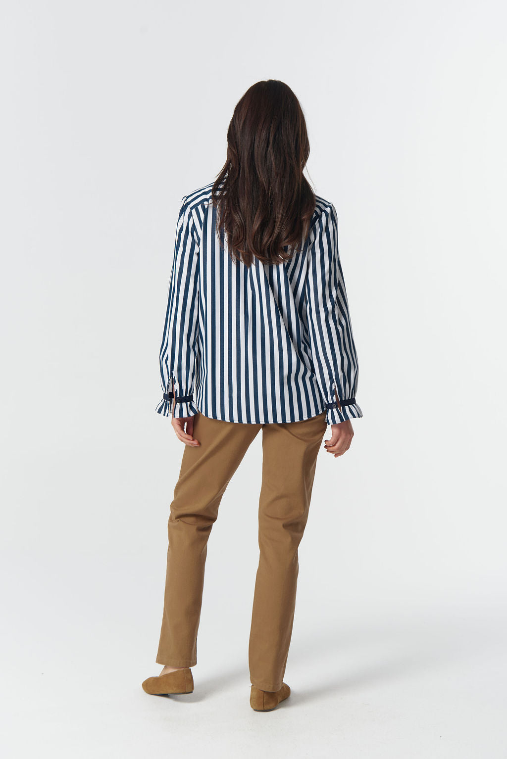 SHIRT SKY FRILL NECK COTTON - DARK NAVY/WHITE