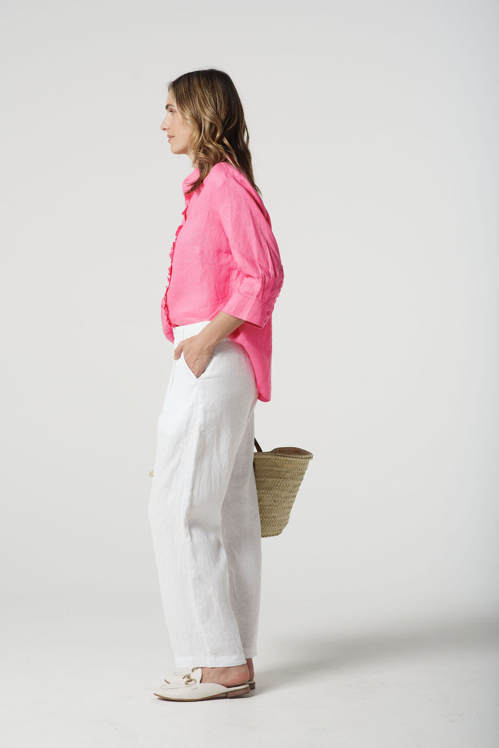 SHIRT ISLAND LINEN FRILL 3/4 SLEEVE