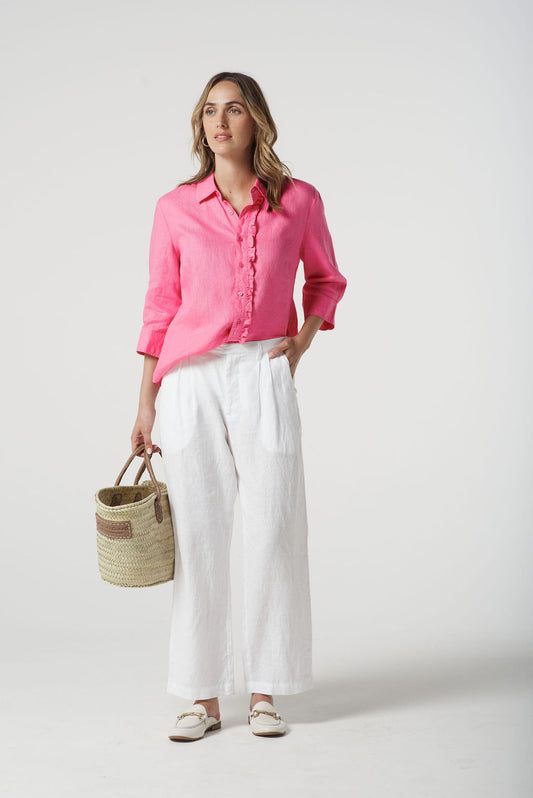 SHIRT ISLAND LINEN FRILL 3/4 SLEEVE