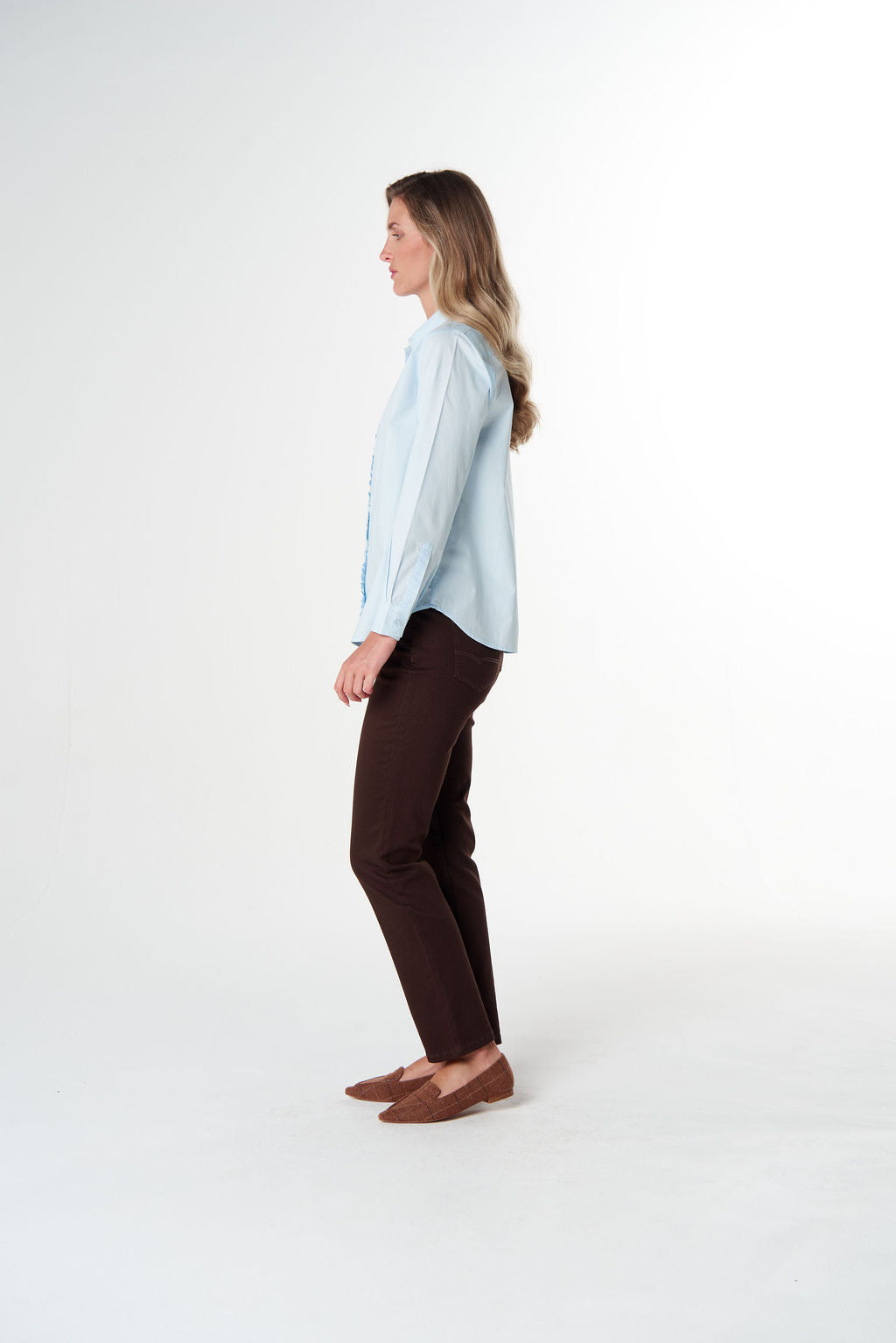 SHIRT FRONT RUFFLE - SKYRIDE BLUE