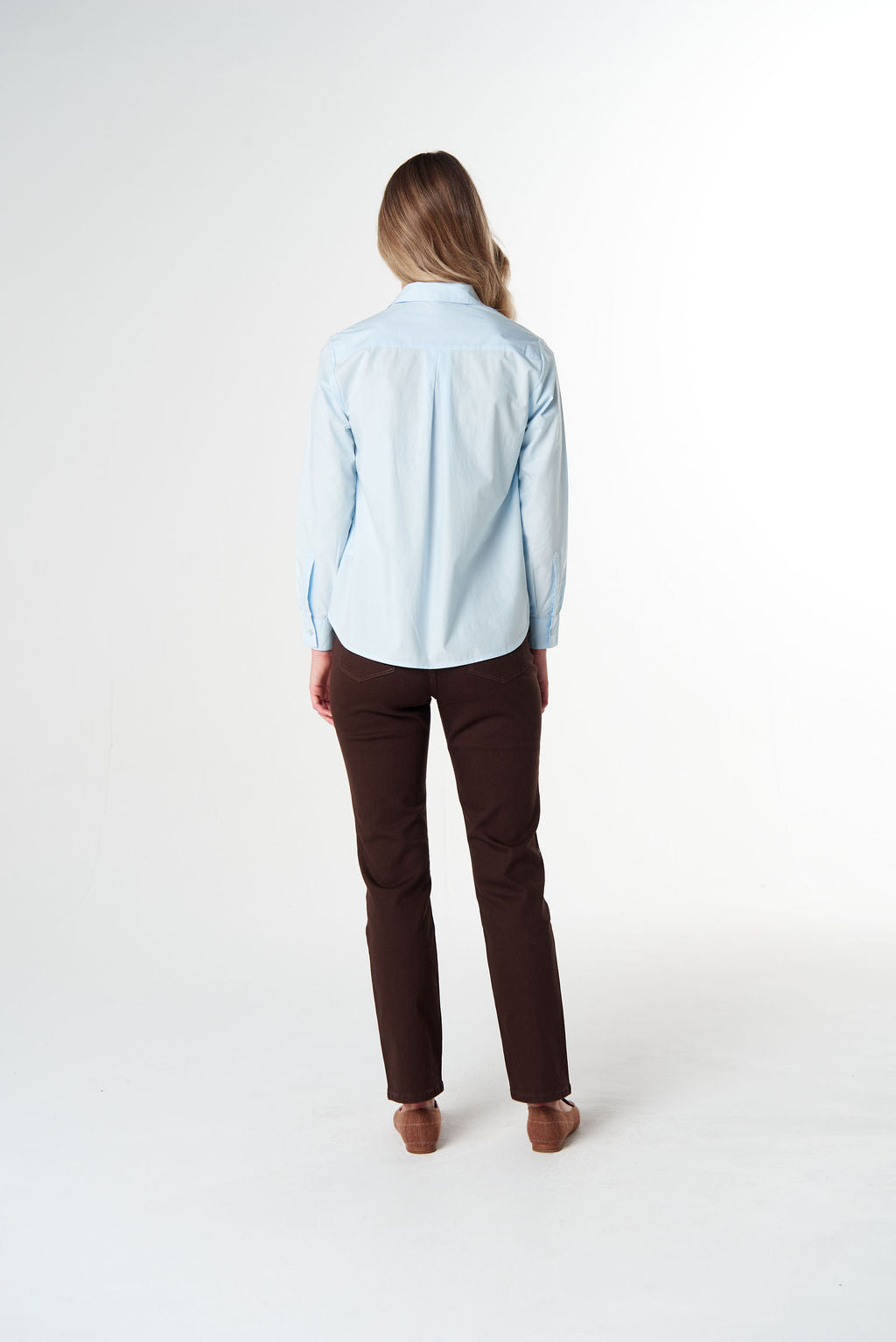SHIRT FRONT RUFFLE - SKYRIDE BLUE