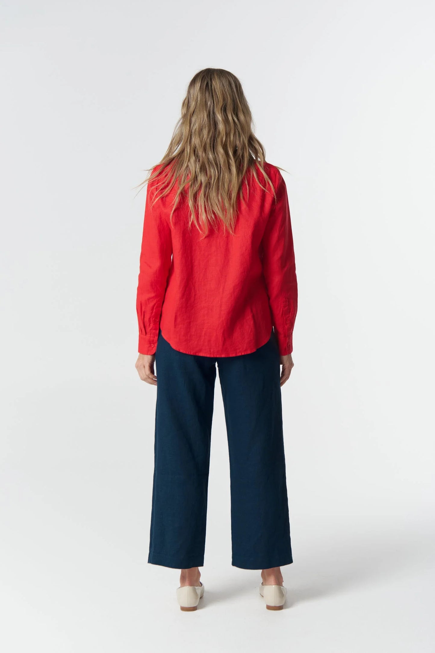 SHIRT PEARL RUFFLE LINEN - POINSETTIA