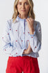 BLOUSE OUT WEST COTTON - BLUE/RED HEARTS