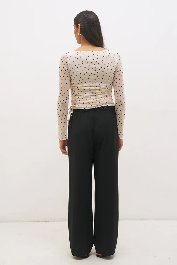 TOP VESPER MINI LONG SLEEVE - CREAM BASE POLKA