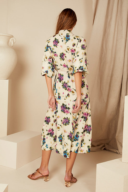 DRESS DITSY DROP WAIST MIDI