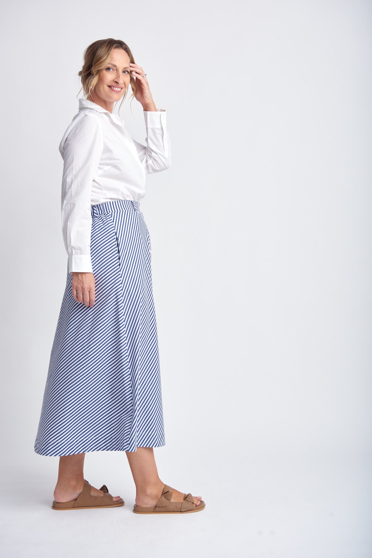 SKIRT STRIPE BUTTON THROUGH BIAS CUT
