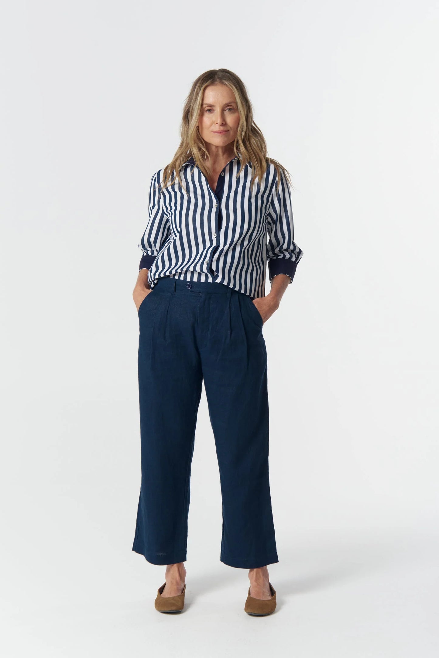PANT STAPLE TAILORED LINEN - DARK NAVY