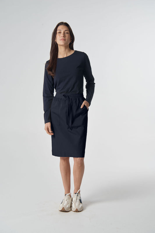 SKIRT WEEKEND COTTON STRETCH KNEE LENGTH - NAVY