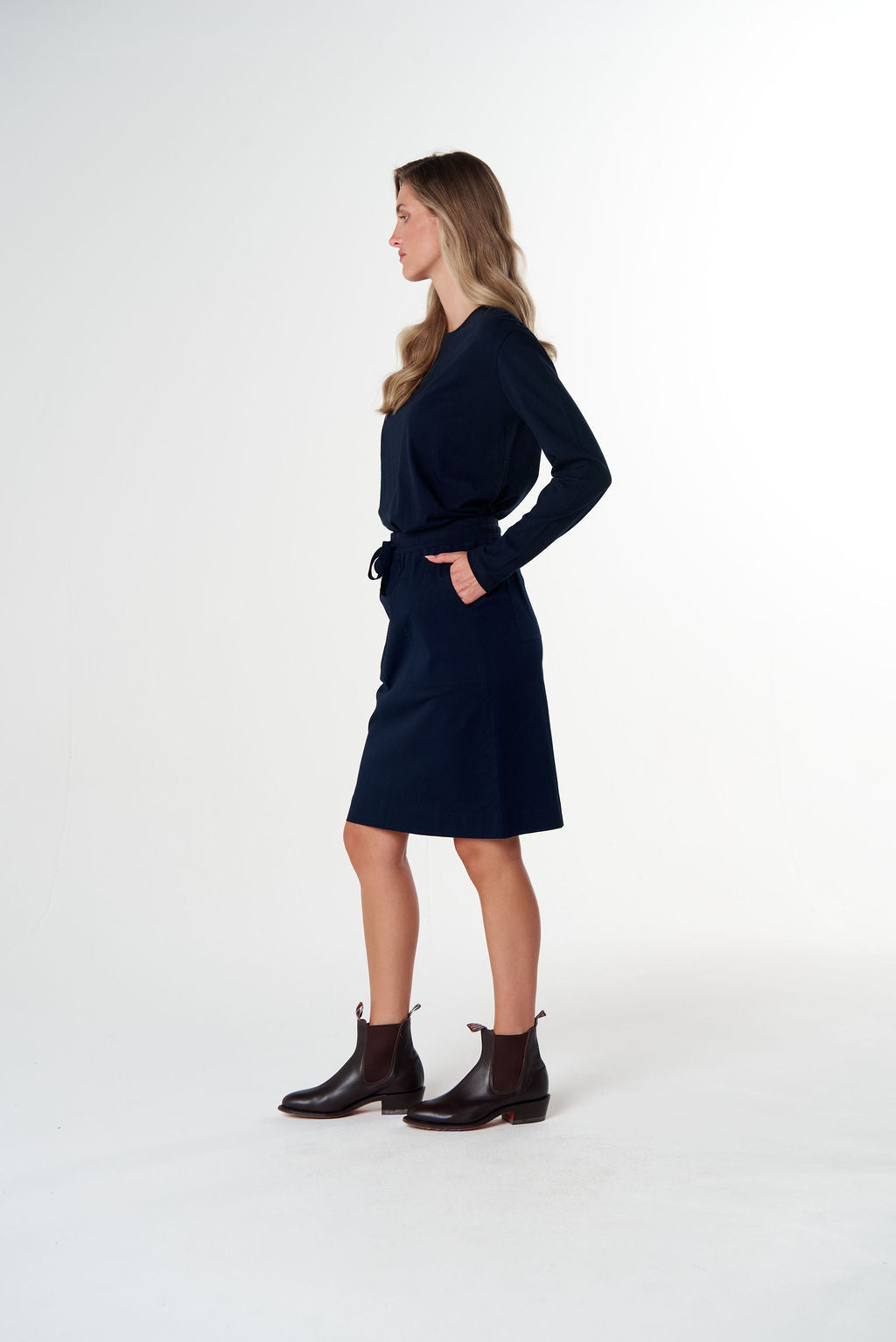 SKIRT WEEKEND COTTON STRETCH KNEE LENGTH - NAVY