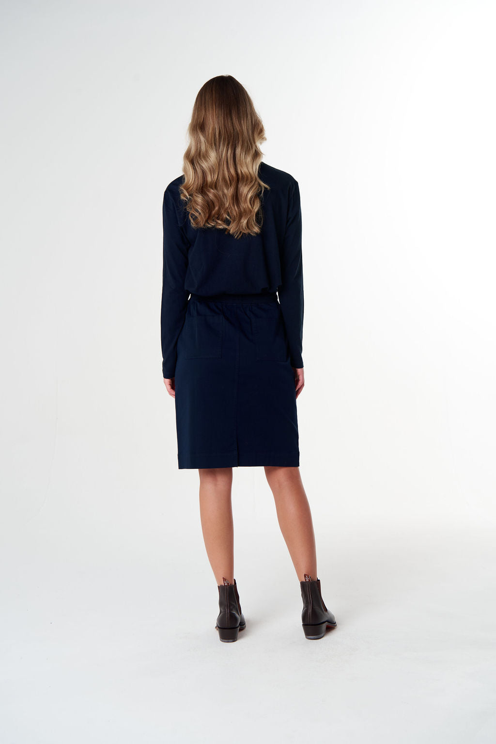 SKIRT WEEKEND COTTON STRETCH KNEE LENGTH - NAVY