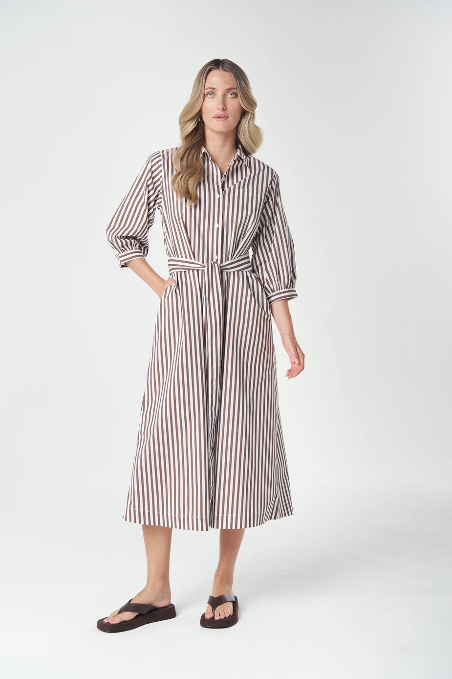 DRESS IVY COTTON MAXI - CHOCOLATE STRIPE