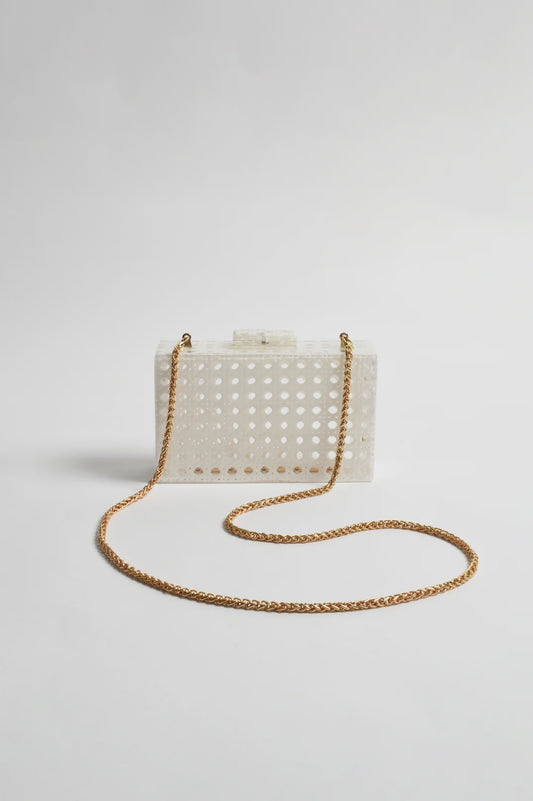 BAG SADIE PICNIC WEAVE CLEAR STRUCTURED CLUTCH