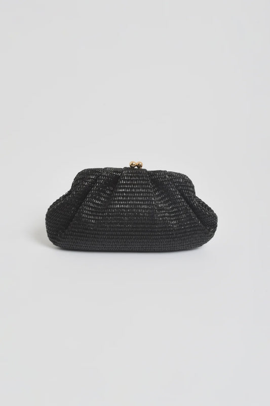BAG WEAVE GATHERED CLUTCH - BLACK
