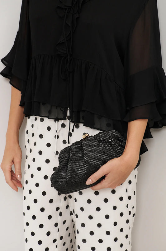 BAG WEAVE GATHERED CLUTCH - BLACK