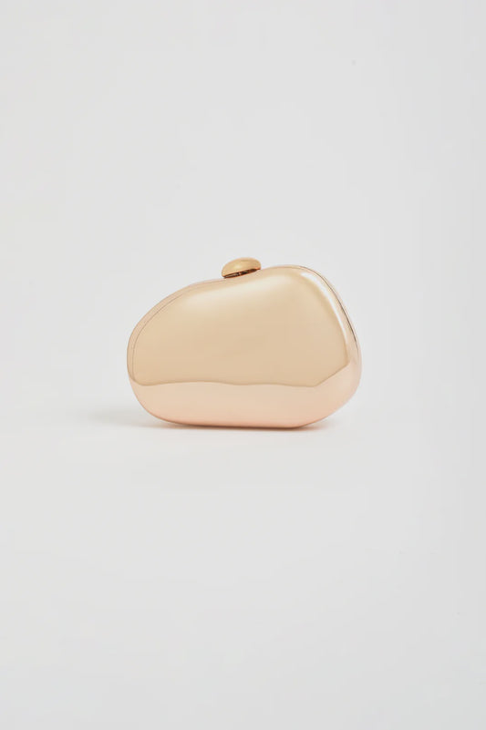 BAG ABSTRACT CURVED METAL CLUTCH - GOLD