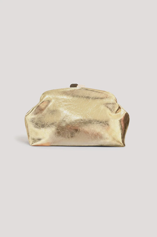 BAG ARCHER METALLIC CLIP TOP CLUTCH - GOLD