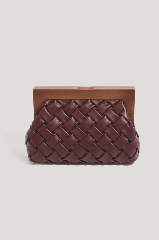 CLUTCH VIVIENNE WEAVE TIMBER FRAME - BURGUNDY