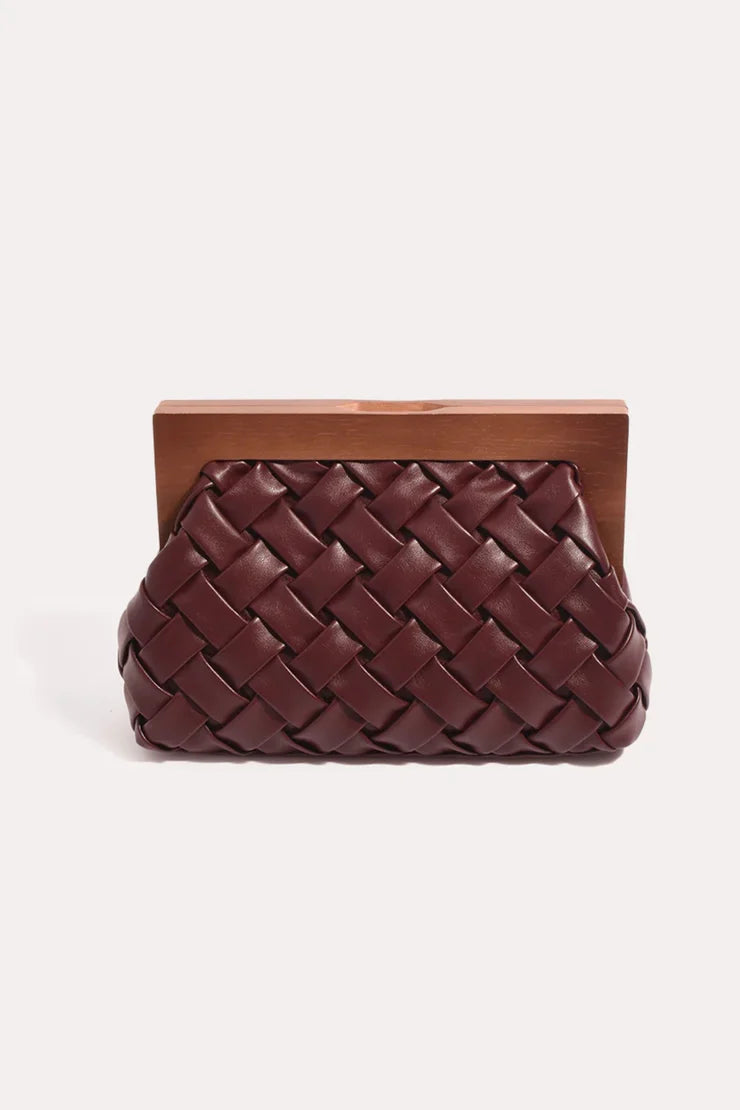 CLUTCH VIVIENNE WEAVE TIMBER FRAME - BURGUNDY