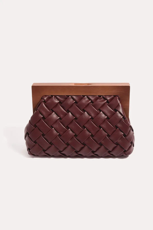 CLUTCH VIVIENNE WEAVE TIMBER FRAME - BURGUNDY