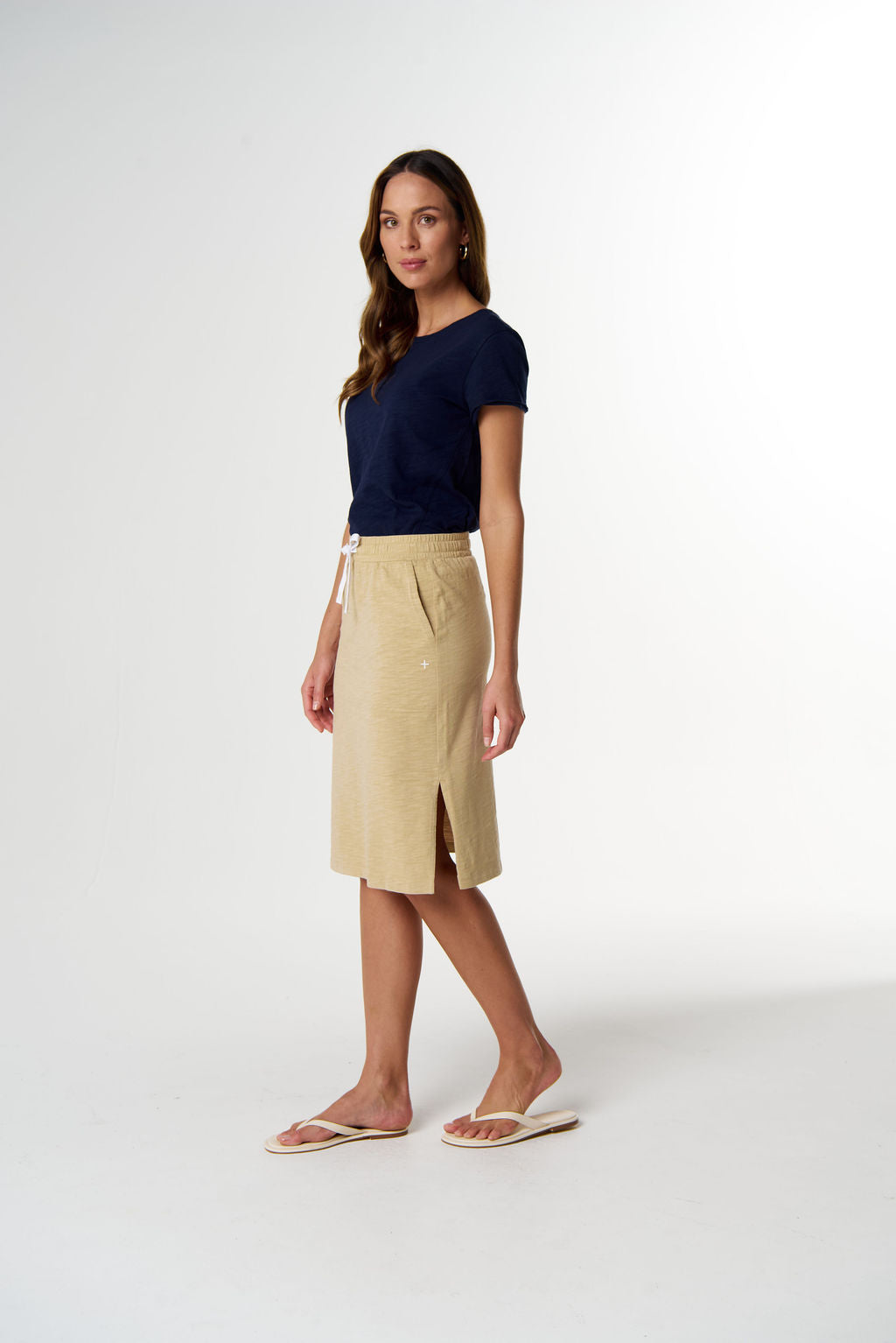 SKIRT FOLK SIDE SPLIT - SAFARI