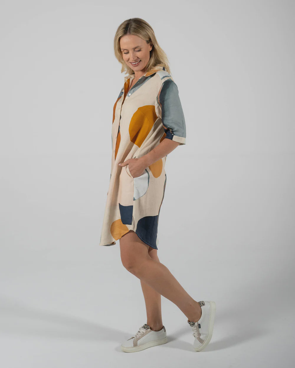 DRESS LINEN SHIRTMAKER 3/4 SLEEVE
