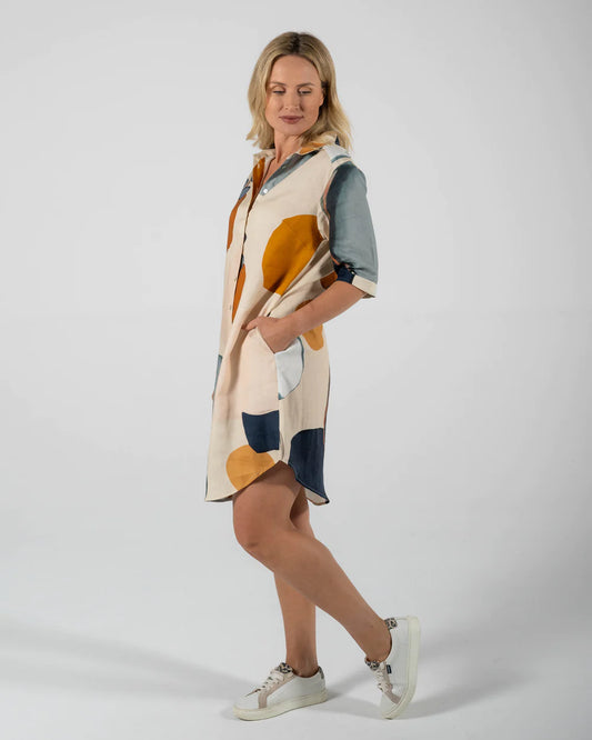 DRESS LINEN SHIRTMAKER 3/4 SLEEVE