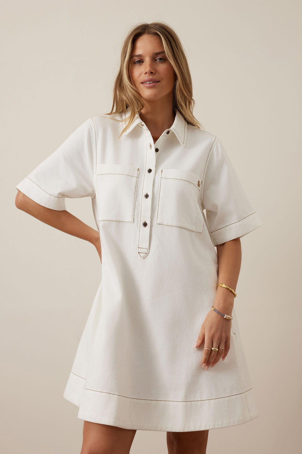 DRESS MILLY SHORT SLEEVE - ECRU