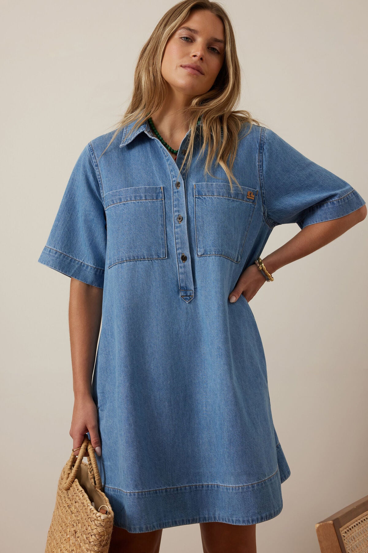 DRESS MILLY SHORT SLEEVE - VINTAGE BLUE