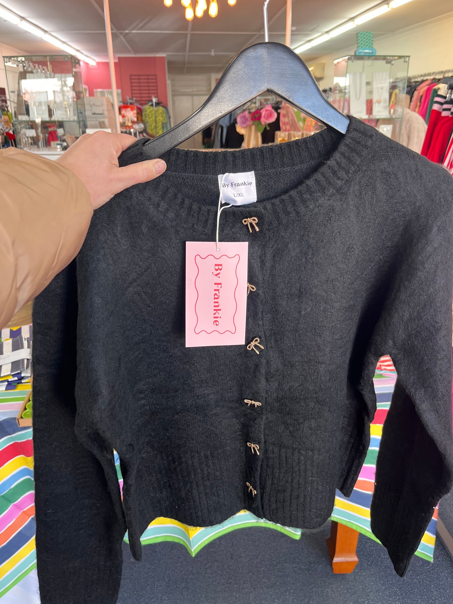 KNIT BOW CARDI - BLACK