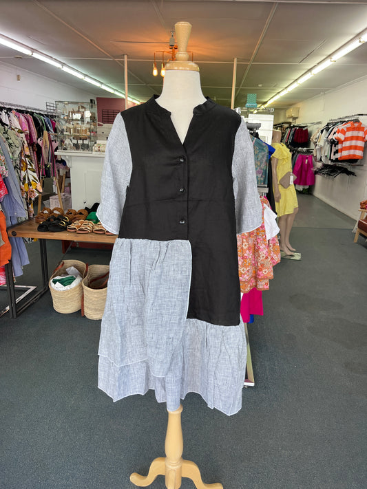 DRESS FINE LINEN LAYERED