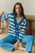 CARDIGAN ETTA WAVY STRIPE - CREAM/BLUE