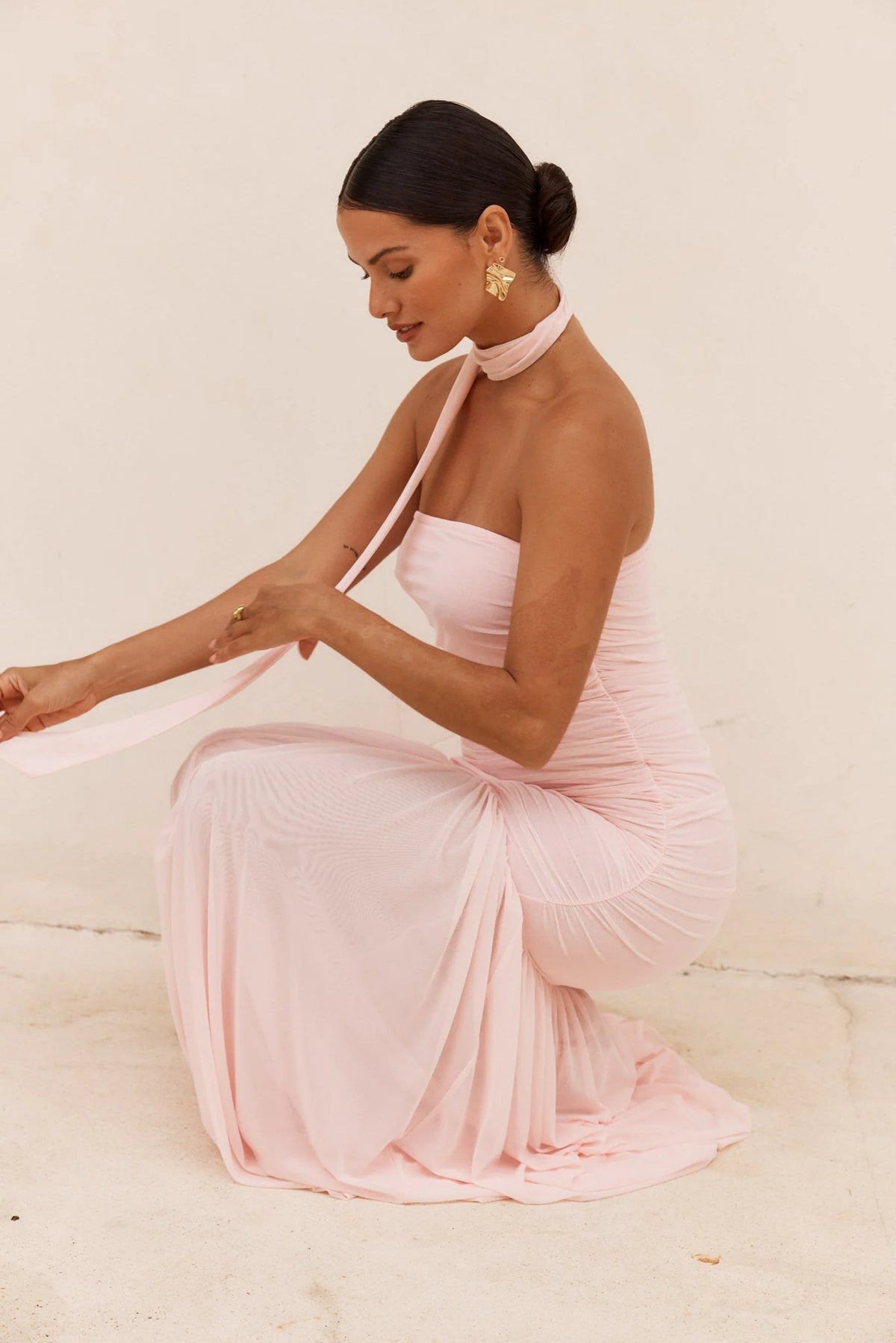 DRESS HAYLEY STRAPLESS MESH - PALE PINK