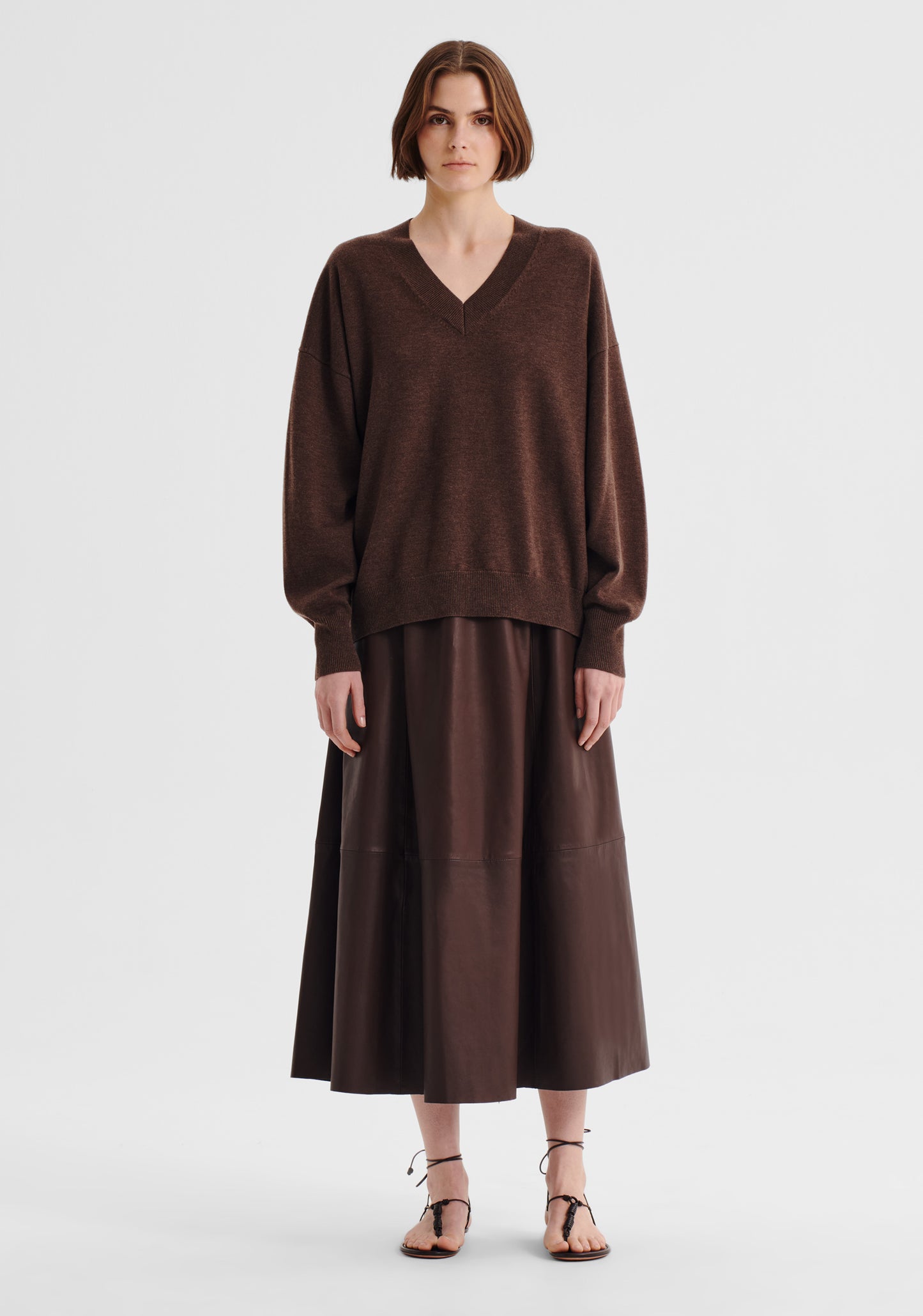 PULLOVER PAYTON V-NECK MERINO KNIT - NUTMEG