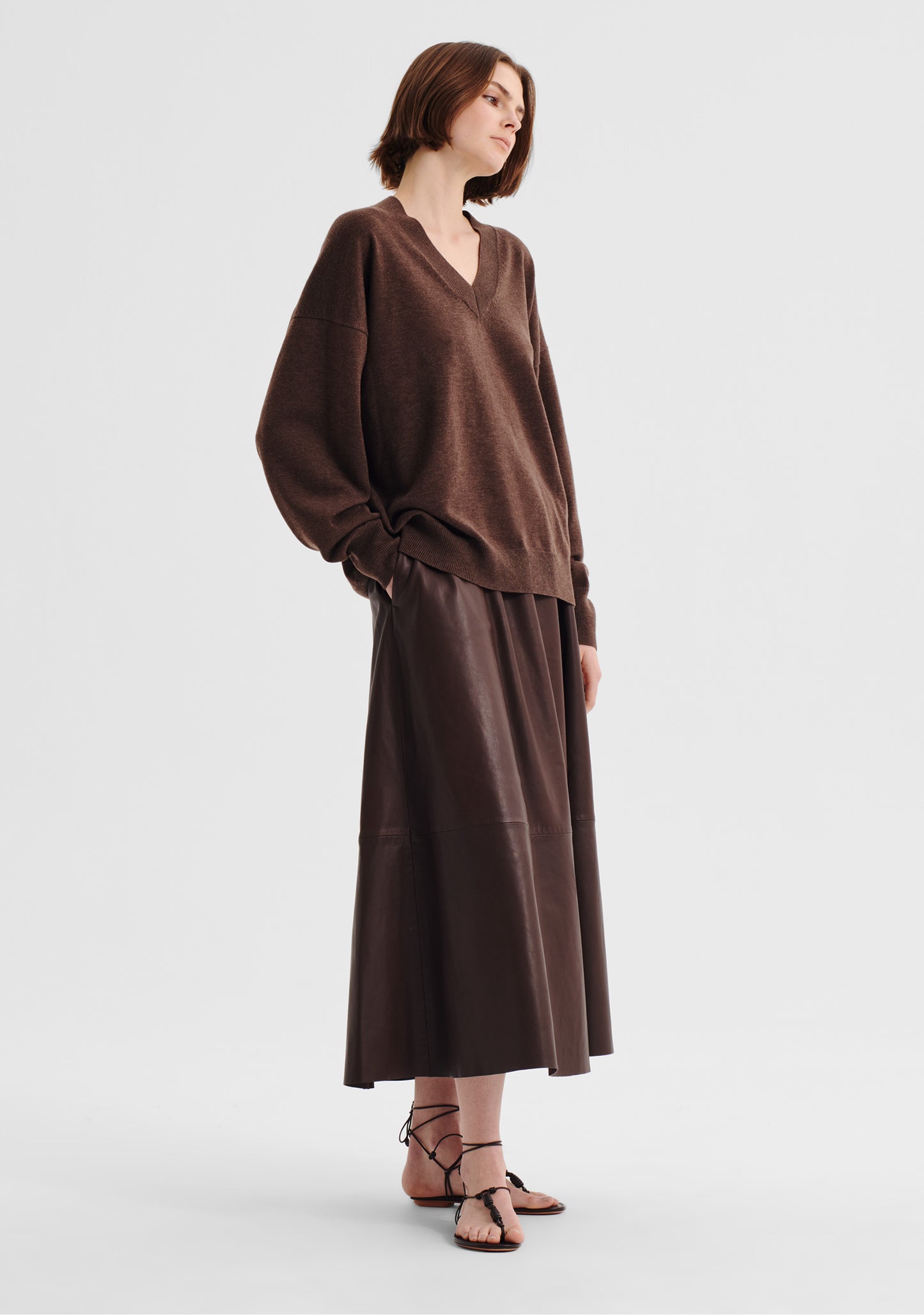 PULLOVER PAYTON V-NECK MERINO KNIT - NUTMEG