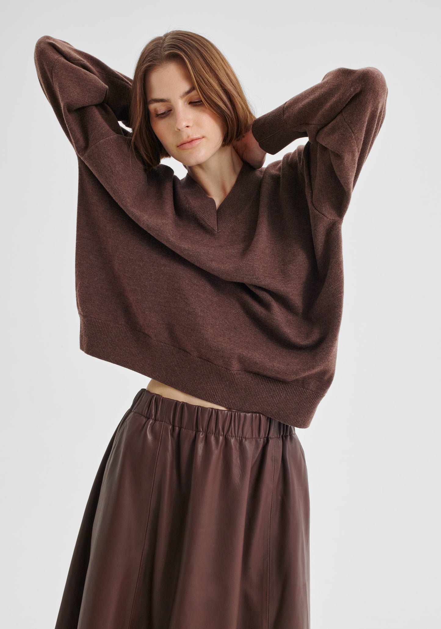 PULLOVER PAYTON V-NECK MERINO KNIT - NUTMEG