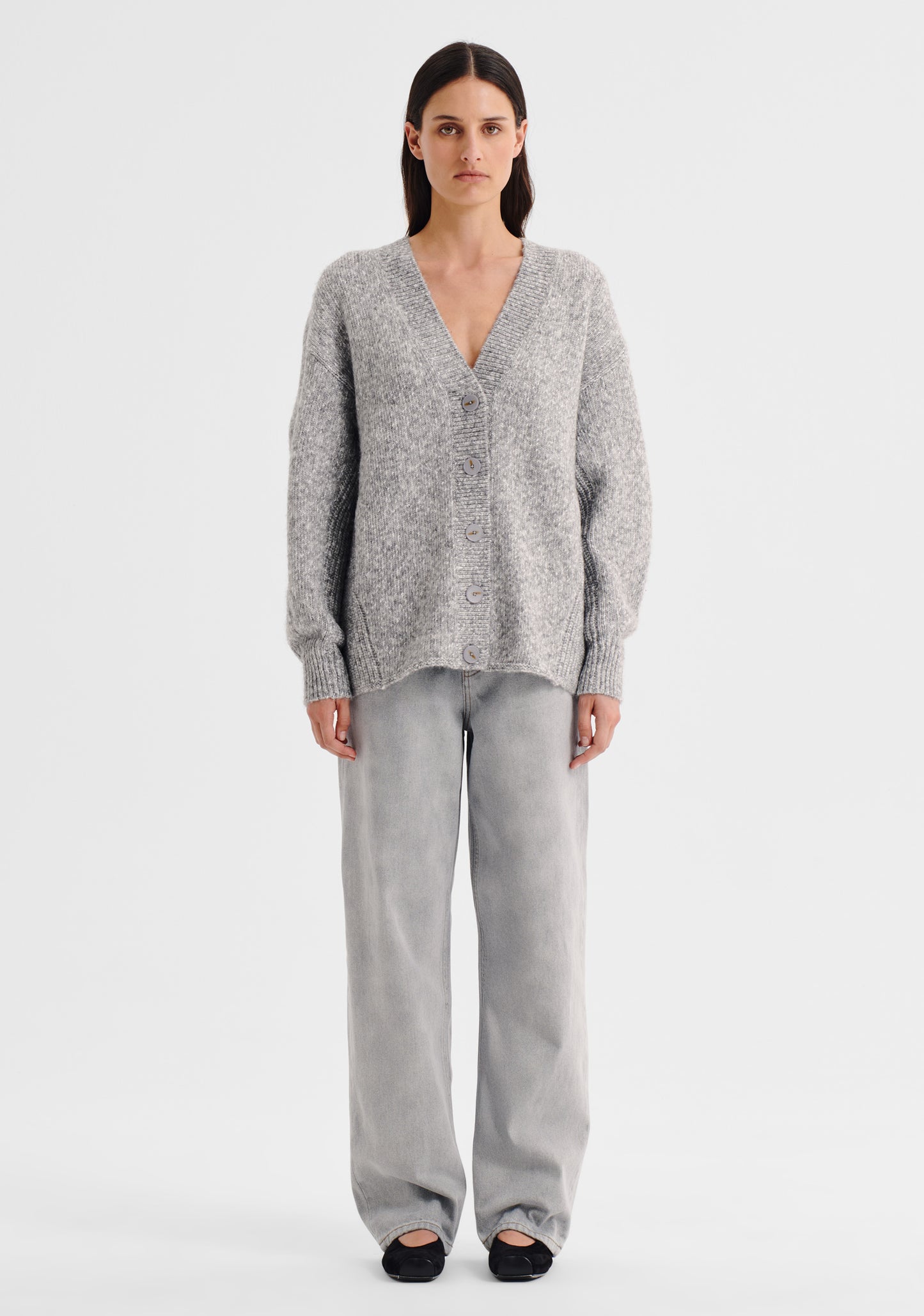 KNIT ZOE CARDIGAN - GREY MARLE