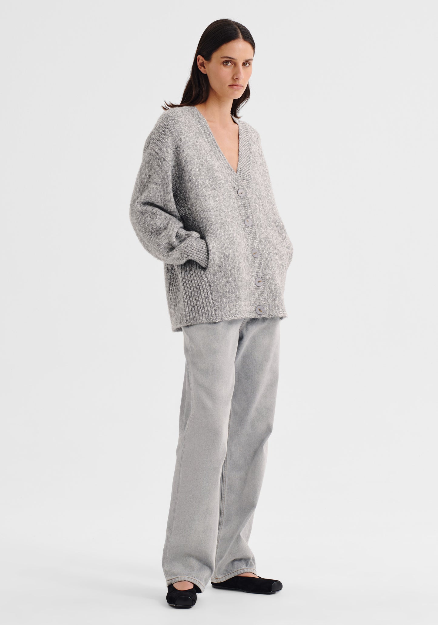 KNIT ZOE CARDIGAN - GREY MARLE