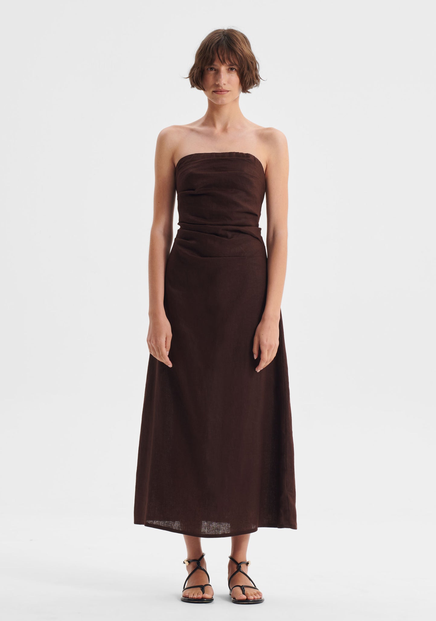 DRESS RIO LINEN STRAPLESS - CHOCOALTE