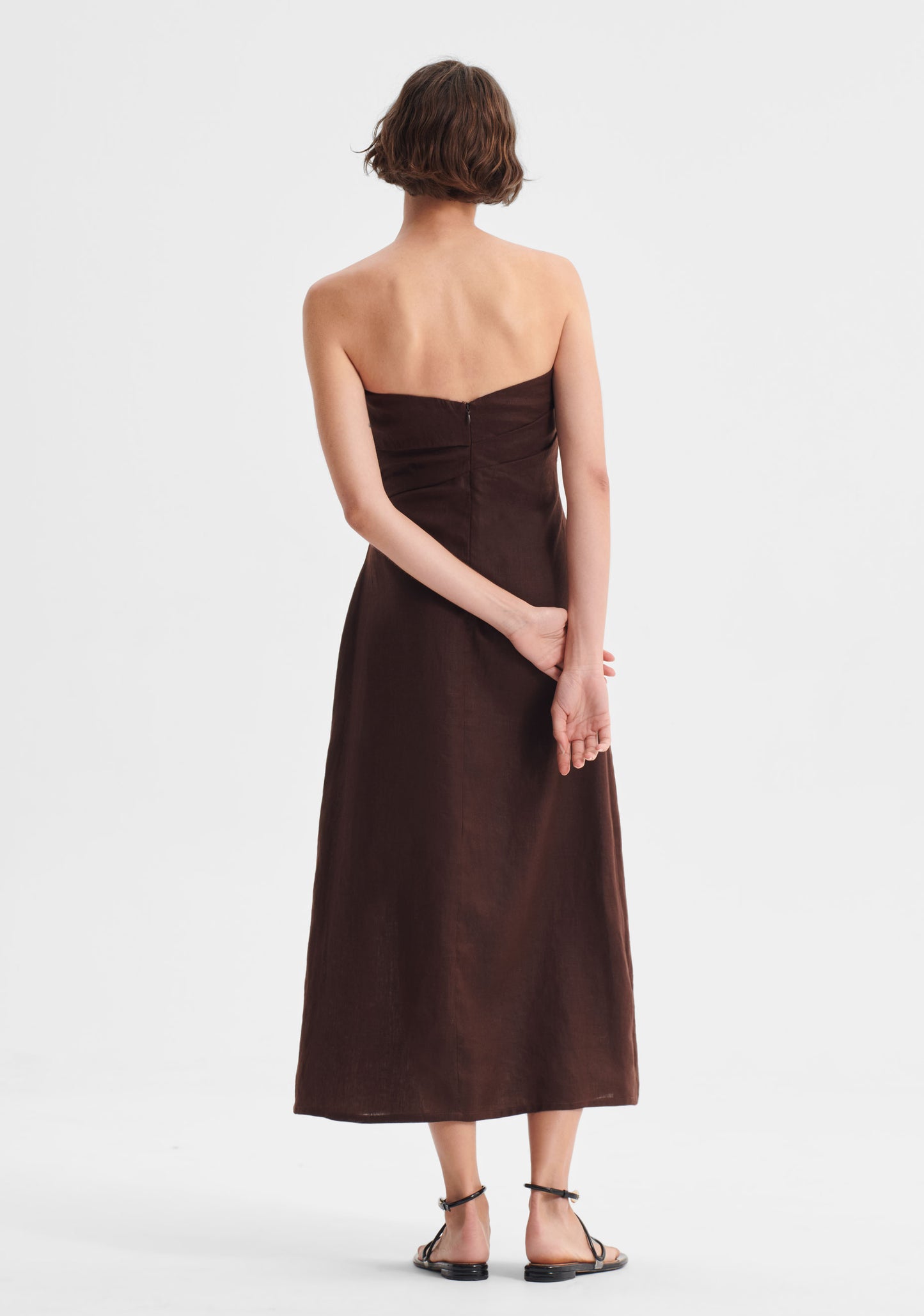 DRESS RIO LINEN STRAPLESS - CHOCOALTE